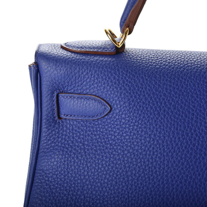 Hermes Togo Horseshoe Kelly Retourne 32 Bleu Electrique Rouge H 9 of 38