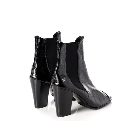 Chanel Lambskin Patent Cap Toe Ankle Boots 37.5 Black 4 of 10
