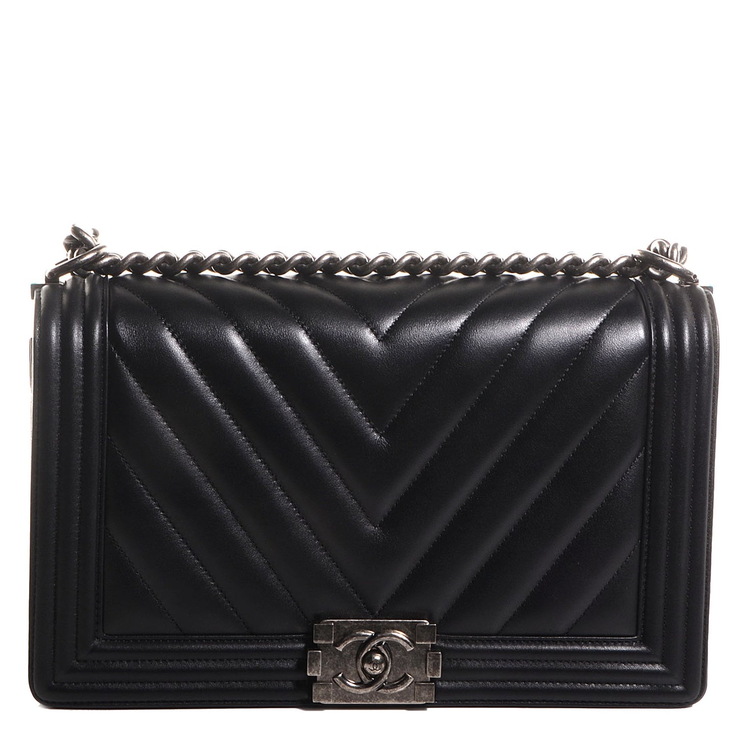 Calfskin Chevron New Medium Boy Flap Black