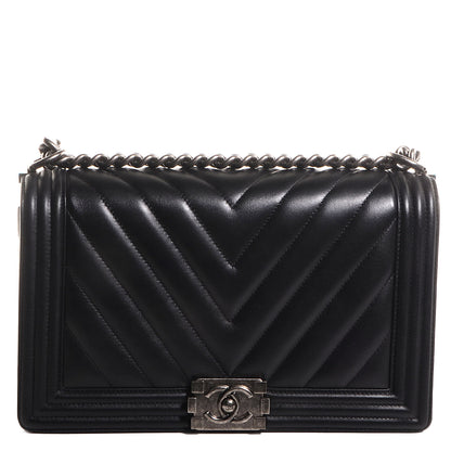 Chanel Calfskin Chevron New Medium Boy Flap Black 1 of 7
