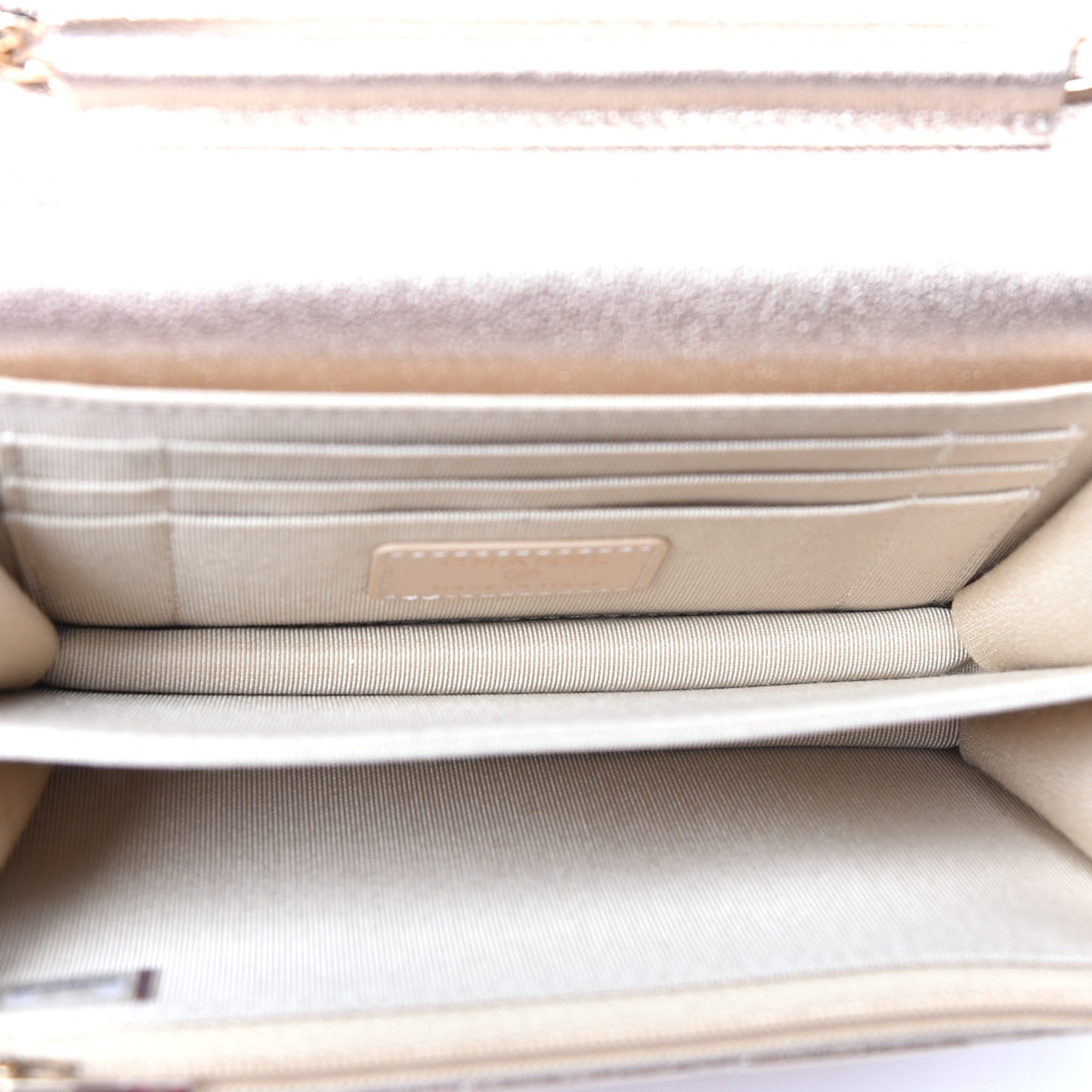Metallic Lambskin Quilted Mini Wallet On Chain WOC Gold