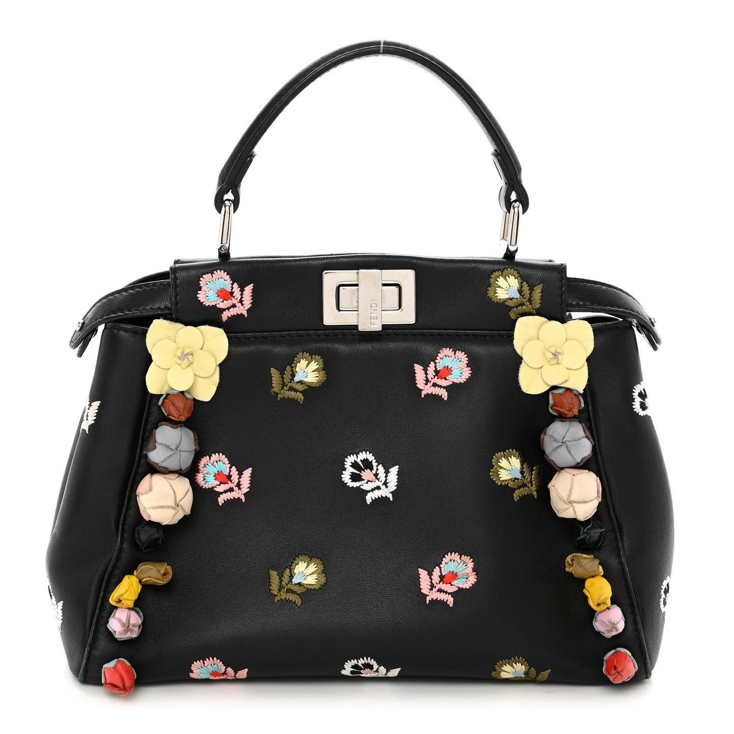 Nappa Rosebud Embroidered Mini Peekaboo Iconic Satchel Black Multicolor