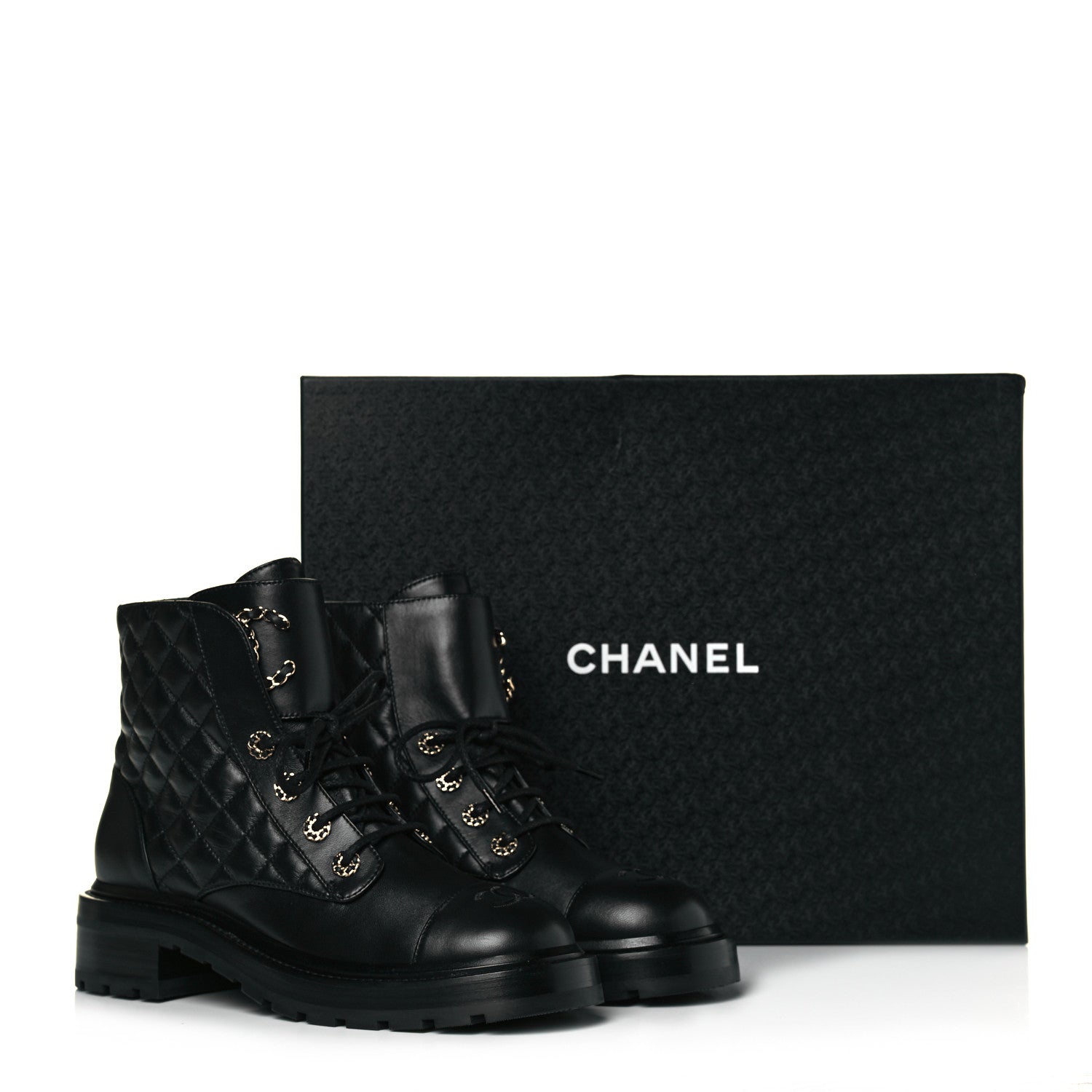 Chanel Shiny Lambskin Quilted Lace Up Combat Boots 39 Black 8 of 8