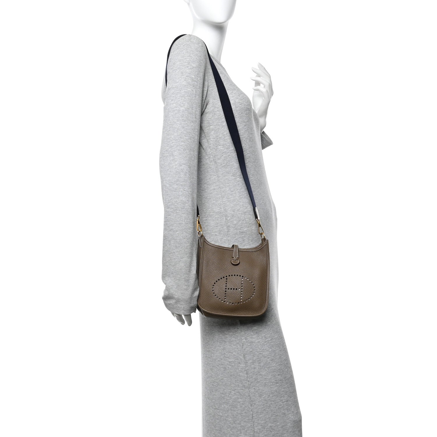 Hermes Taurillon Clemence Amazone Evelyne TPM Etoupe Bleu Indigo 2 of 13