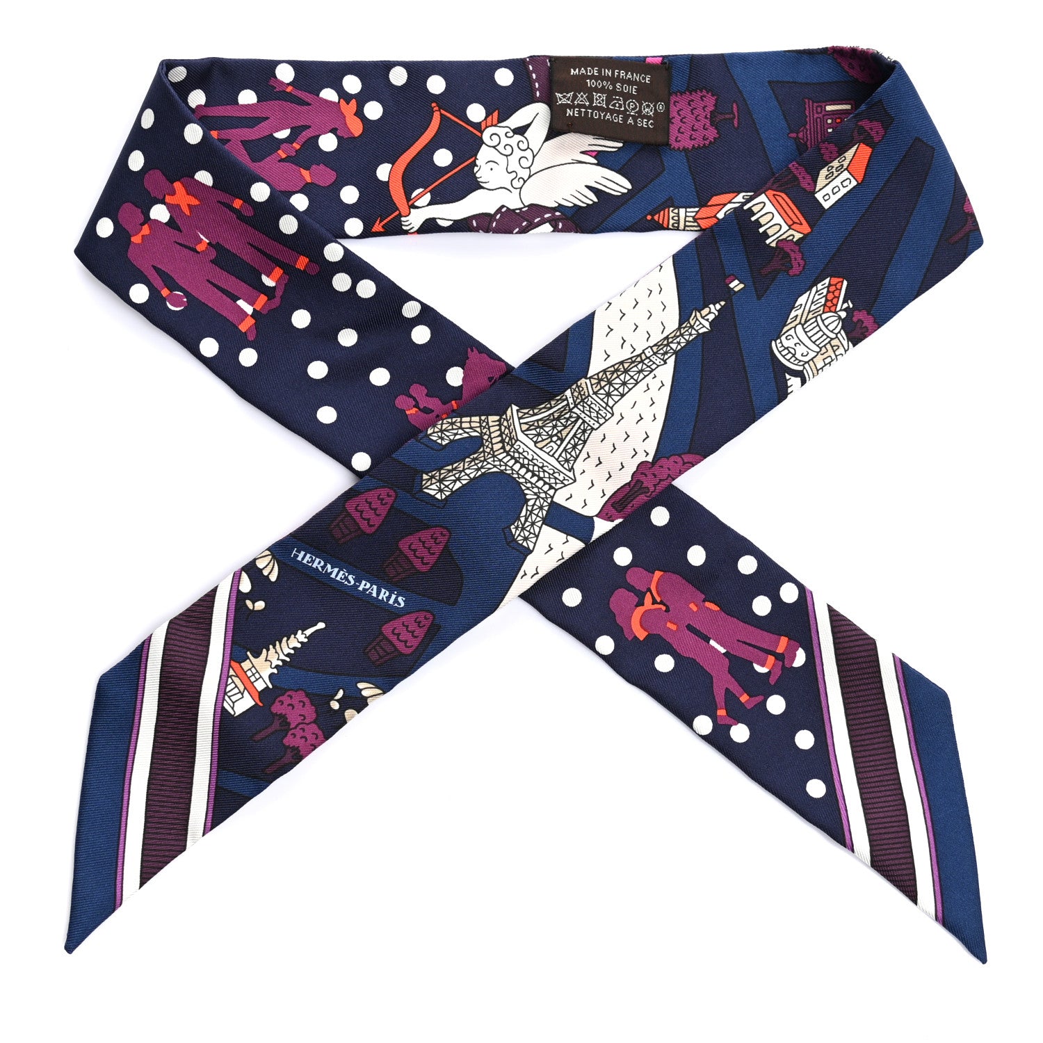 Hermes Silk Les Nouveaux Amoureux de Paris Twilly Marine Violet White 1 of 4
