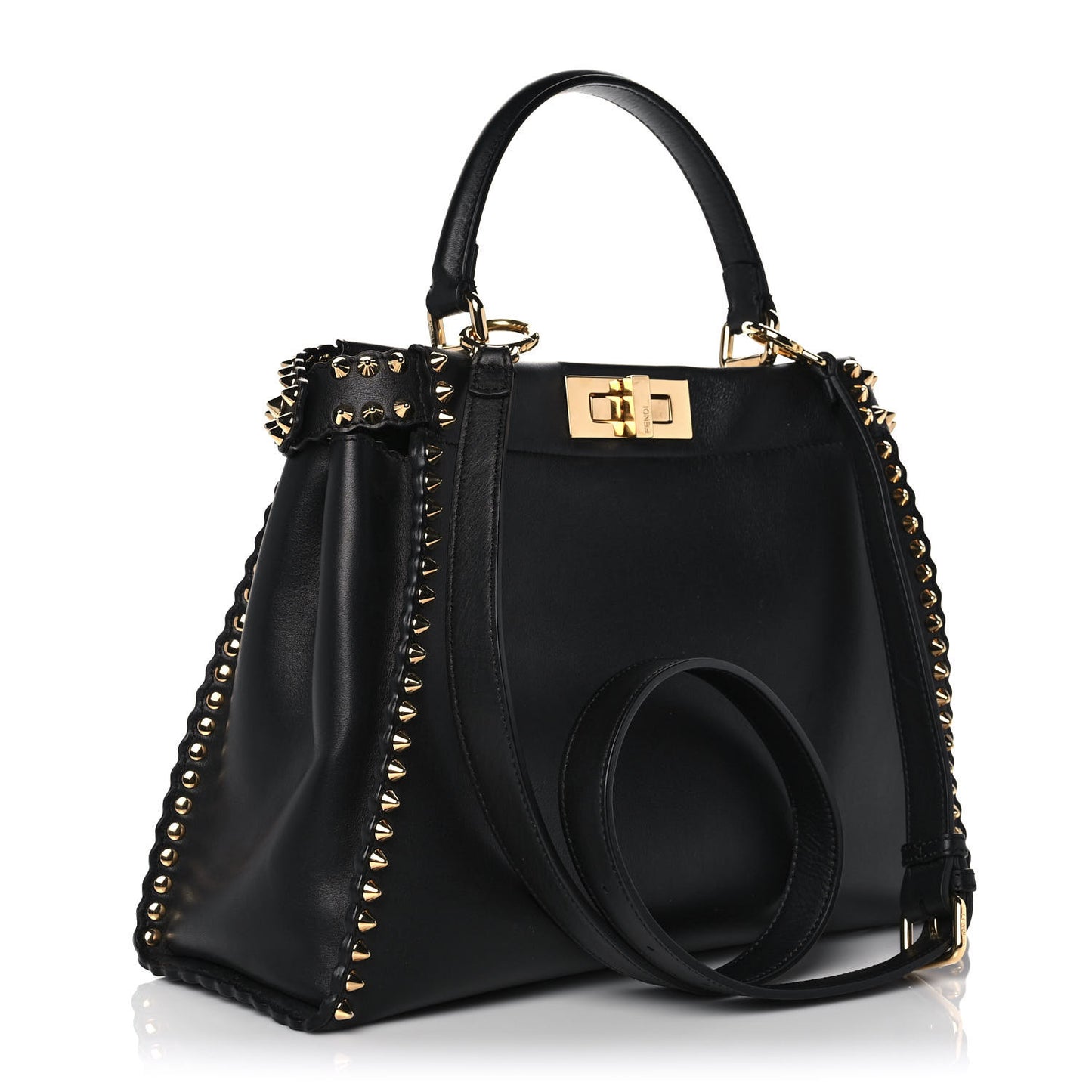 Vitello Seta Shiny Nappa Scalloped Studded Medium Peekaboo Iconic Satchel Black