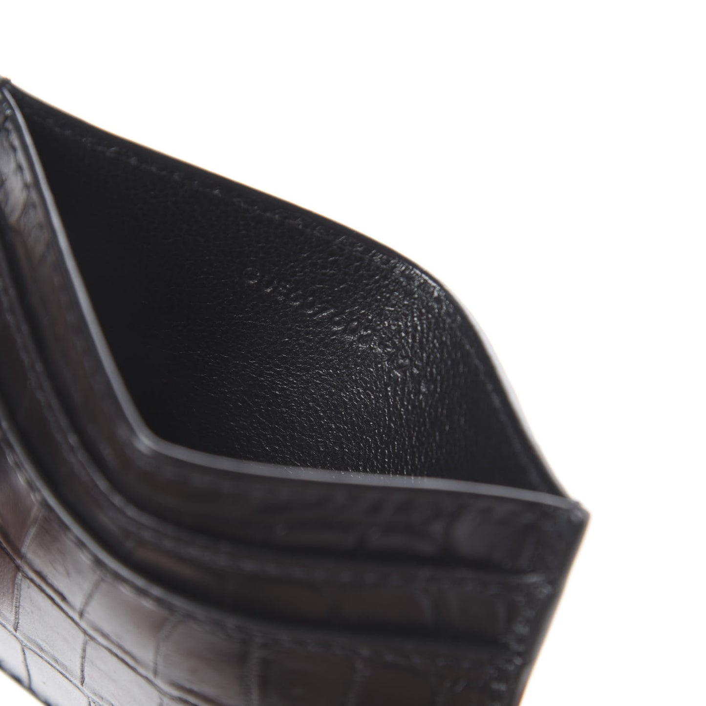 Calfskin Crocodile Embossed Monogram Tiny Cassandra Credit Card Case Black