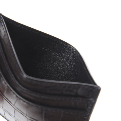 Saint Laurent Calfskin Crocodile Embossed Monogram Tiny Cassandra Credit Card Case Black 6 of 6