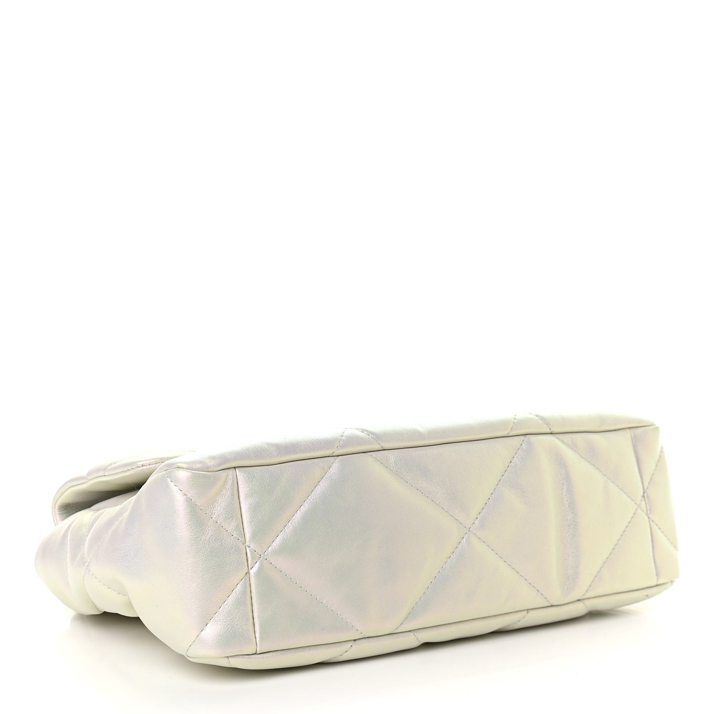 Iridescent Calfskin Quilted Large Chanel 19 Flap White