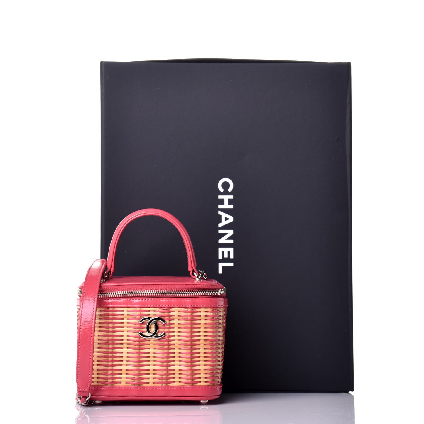 Calfskin Raffia Small Take Away Vanity Case Bag Pink Beige