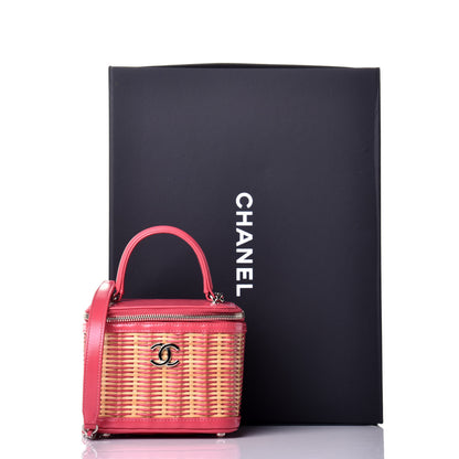 Chanel Calfskin Raffia Small Take Away Vanity Case Bag Pink Beige 11 of 11