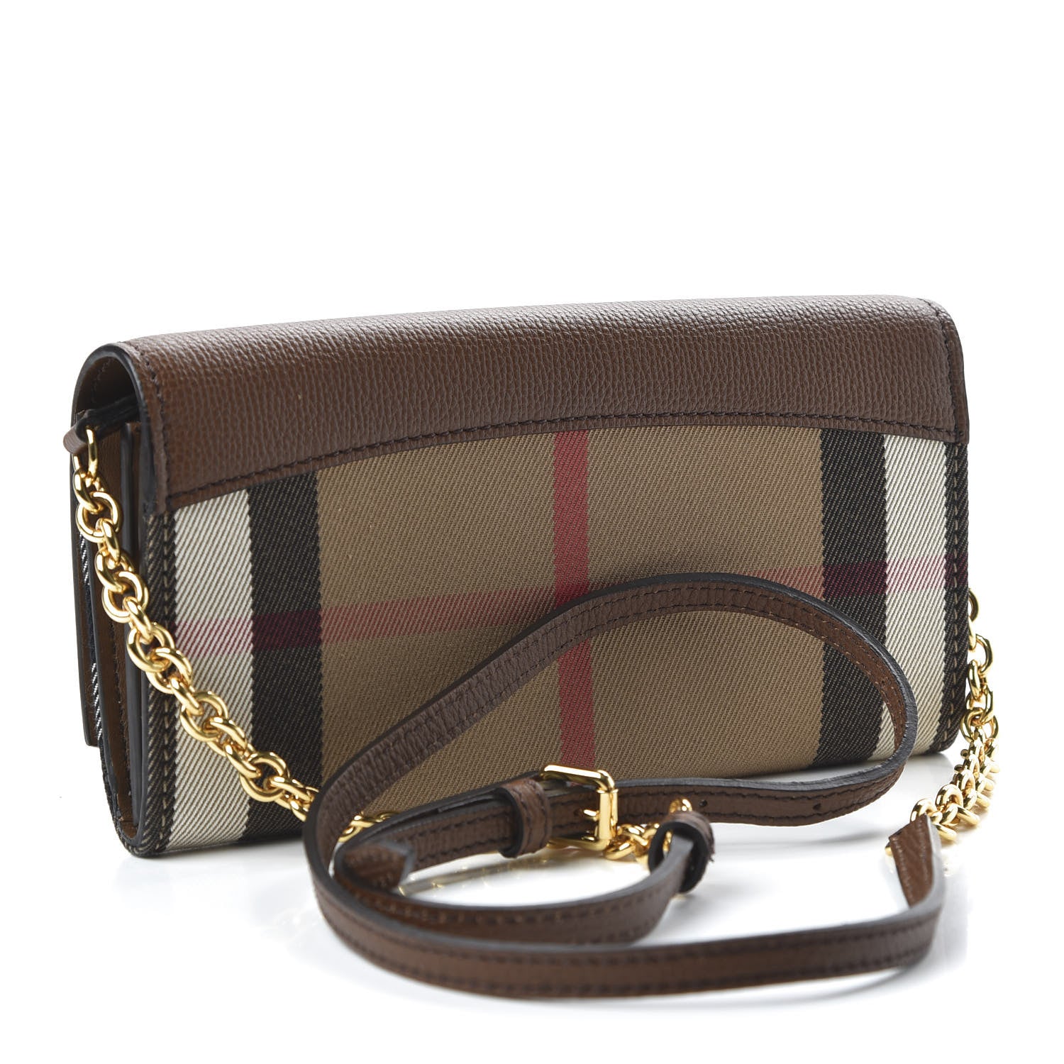 Burberry Derby Calfskin House Check Henley Wallet On Chain Tan 3 of 9