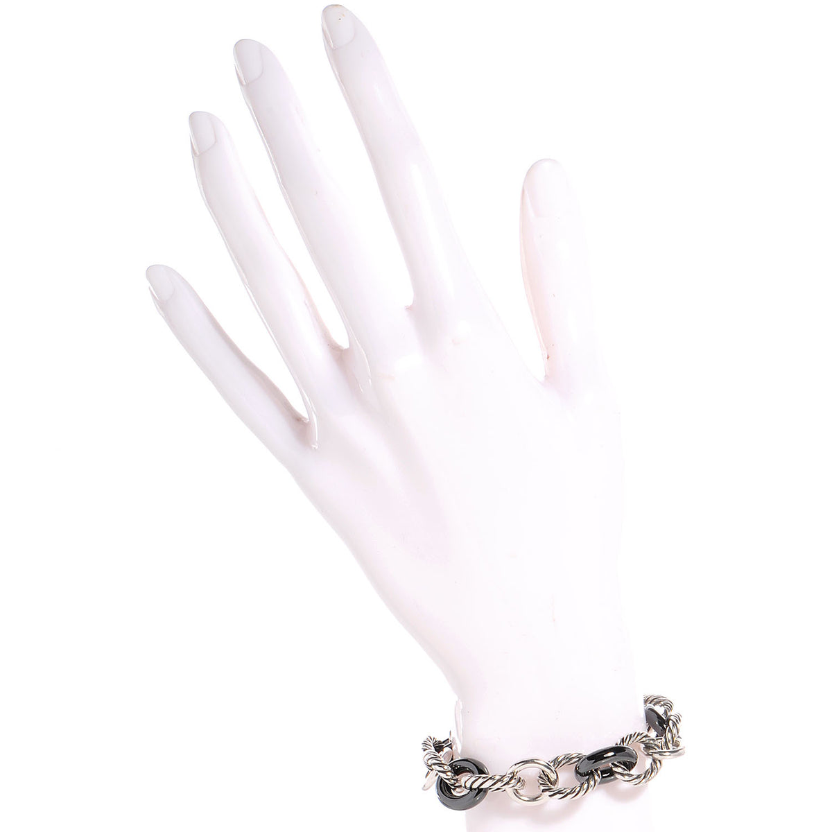 Sterling Silver Ceramic 13mm Large Oval Link Bracelet Black