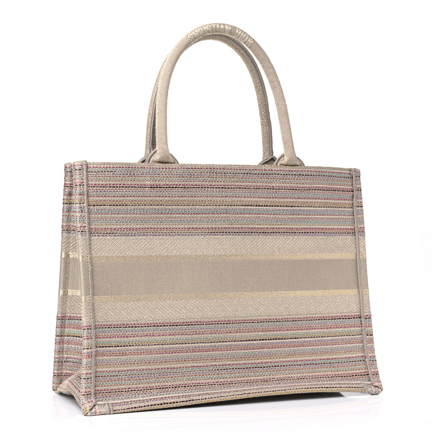 Christian Dior Canvas Embroidered Medium Stripes Book Tote Beige Multicolor 2 of 6