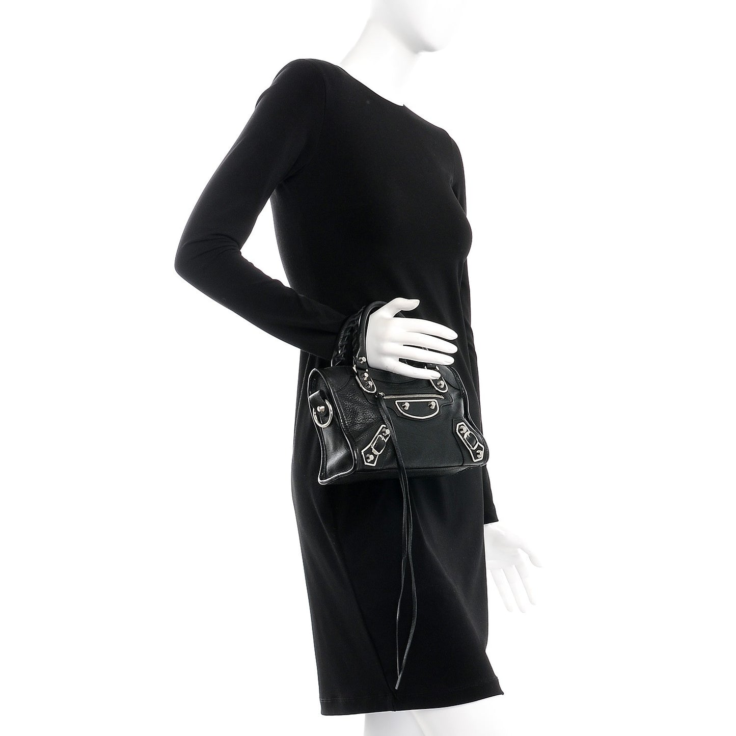 Chevre Silver Metallic Edge Hardware Mini City Black