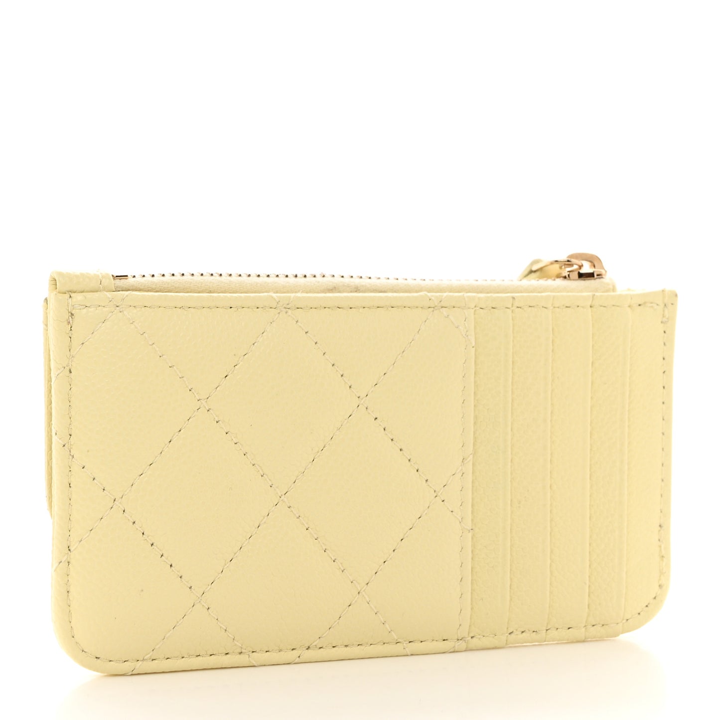 Caviar Quilted Flap Zip Card Holder Light Yellow