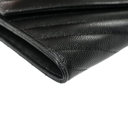 Saint Laurent Grain De Poudre Matelasse Chevron Monogram Flap Wallet Black 11 of 15