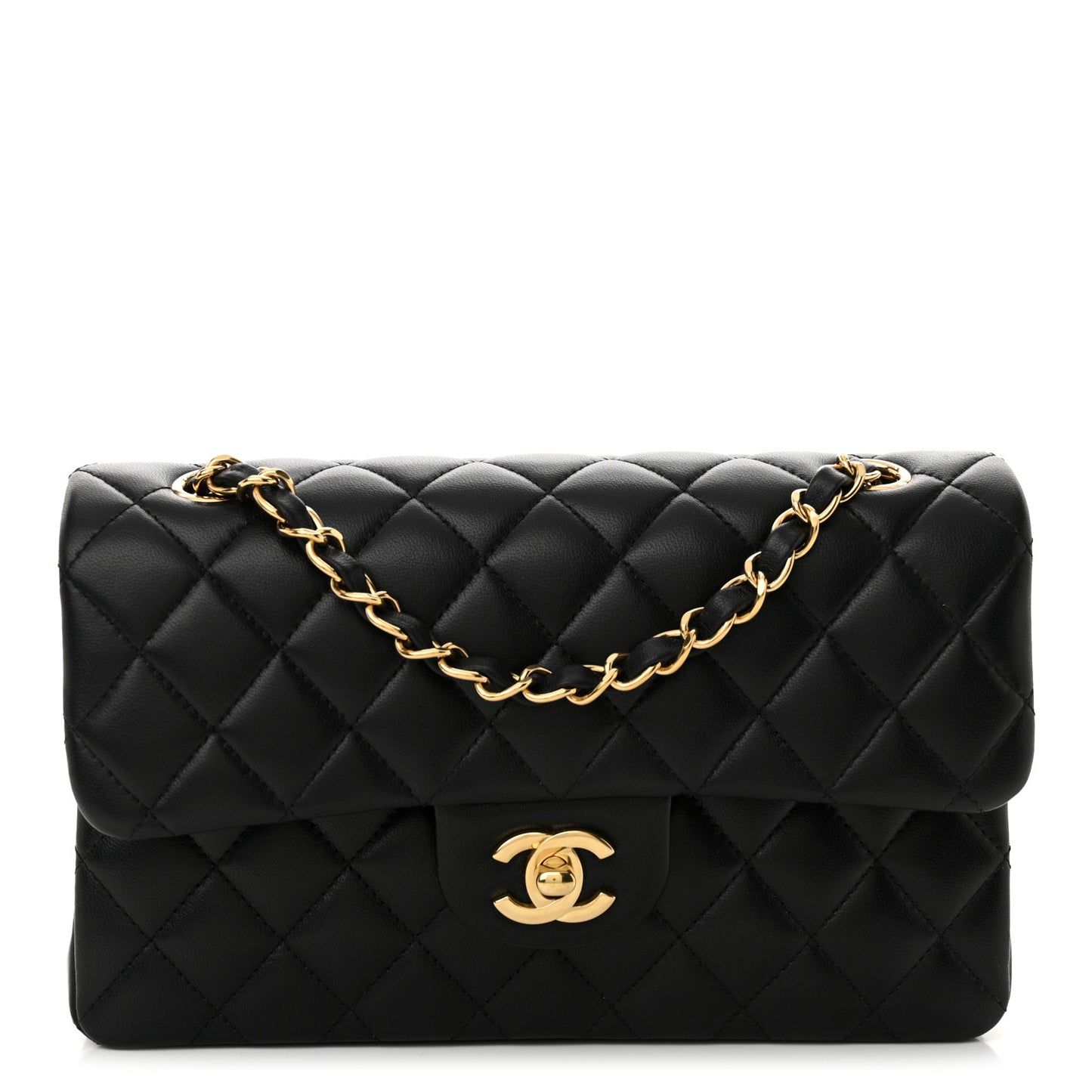 Lambskin Quilted Small Double Flap Black