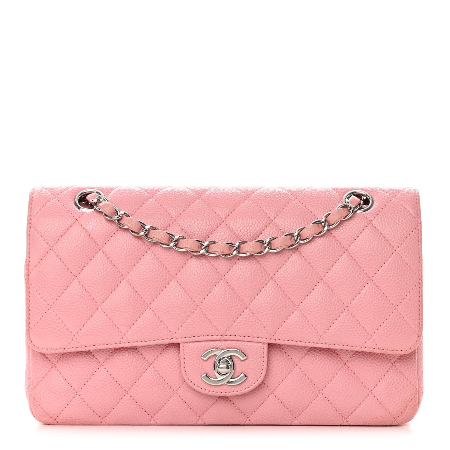 Caviar Quilted Medium Double Flap Light Pink
