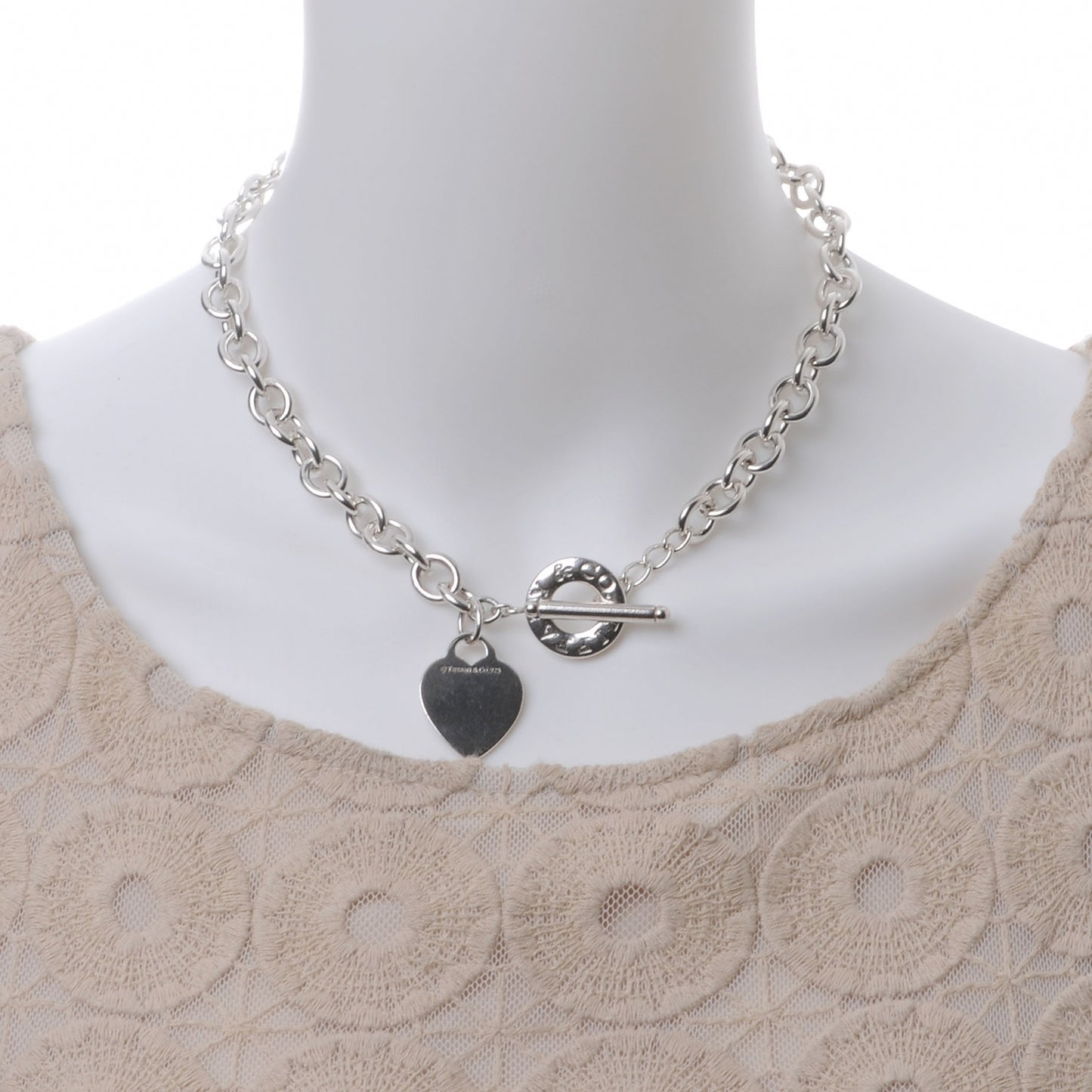 Sterling Silver Heart Tag Toggle Necklace