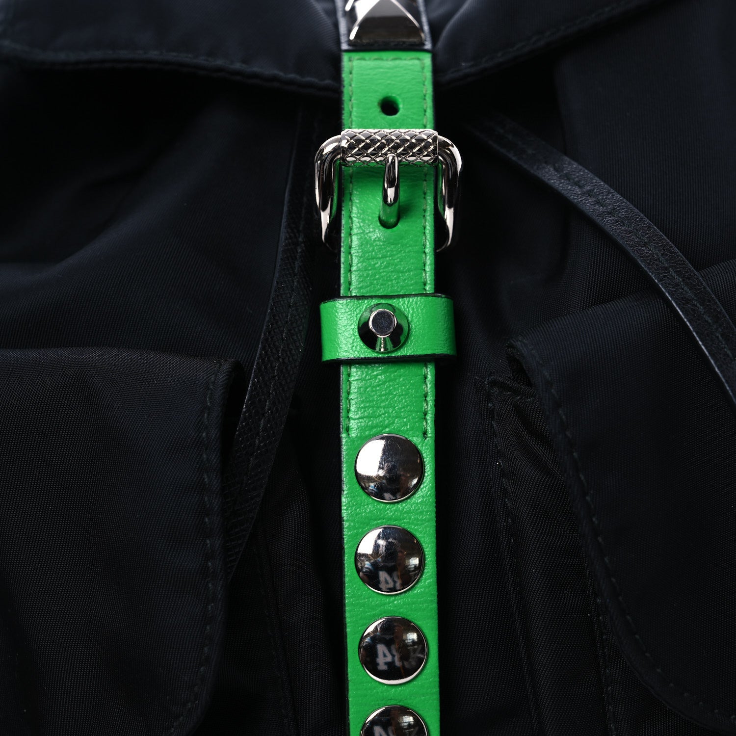 Prada Nylon New Vela Studded Backpack Black Verde 9 of 13