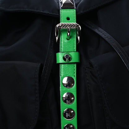 Prada Nylon New Vela Studded Backpack Black Verde 9 of 13