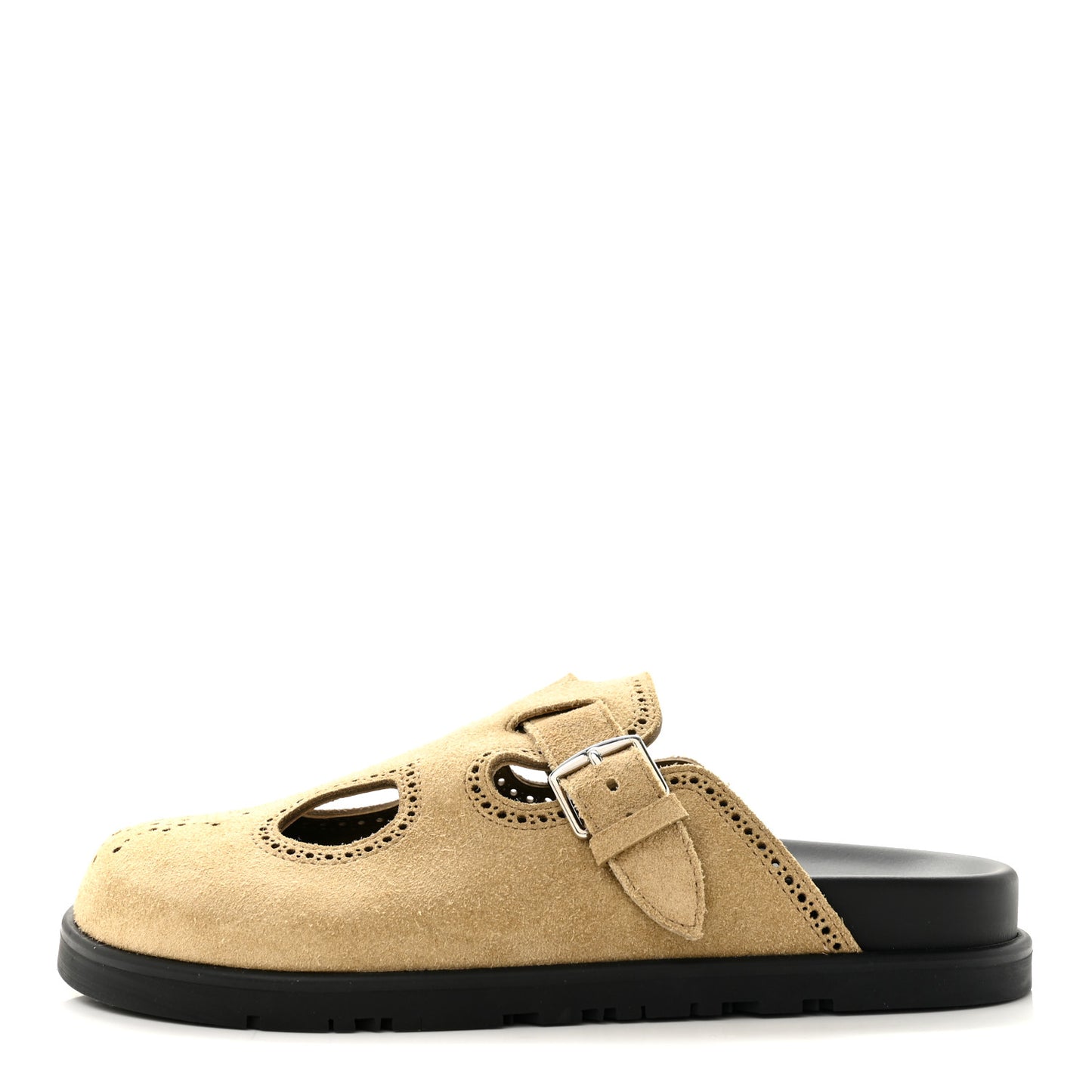 Suede Calfskin Monk Mules 36 Beige Albatre