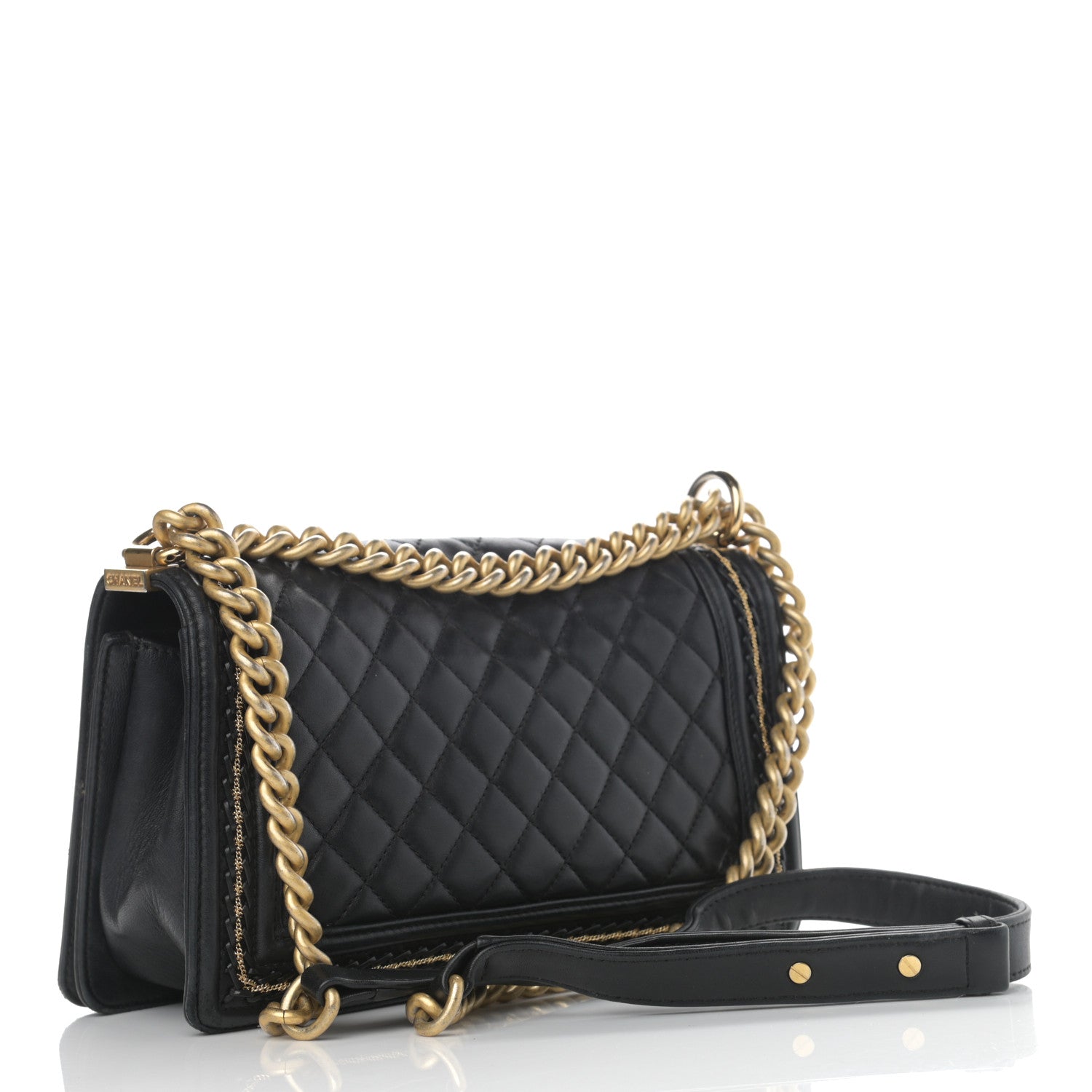 Chanel Lambskin Quilted Medium Chain Detail Boy Flap Black 2 of 16
