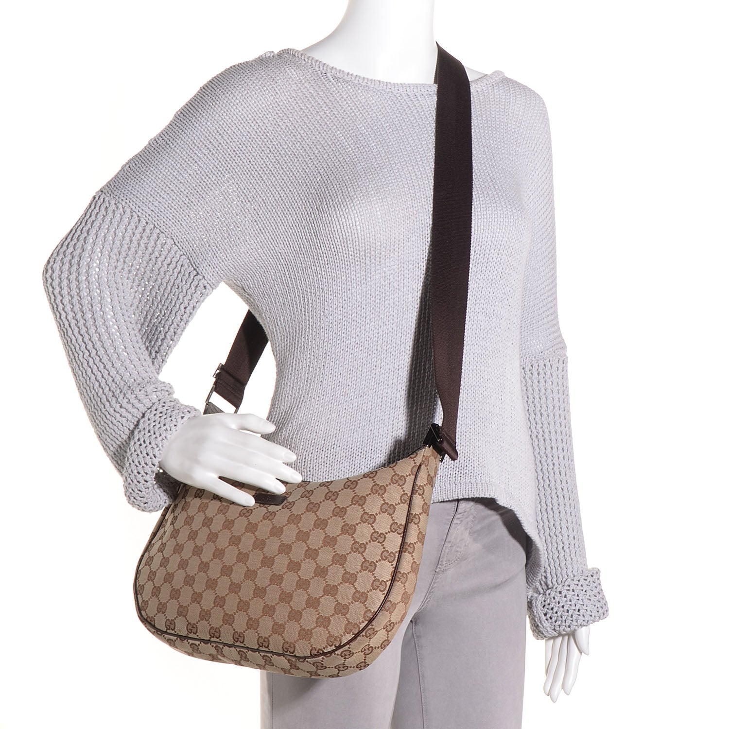 Gucci Monogram Medium Half Moon Hobo Dark Brown 2 of 8