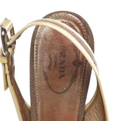 Prada Jacquard Logo Wedge Sandals 35.5 Corda Yellow 9 of 11