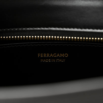 Salvatore Ferragamo Brushed Off Calfskin Small Gancini Buckles Tote Bag Black 6 of 9