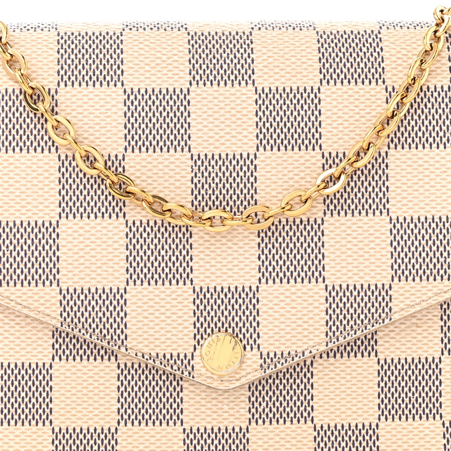 Damier Azur Pochette Felicie Chain Wallet Rose Ballerine