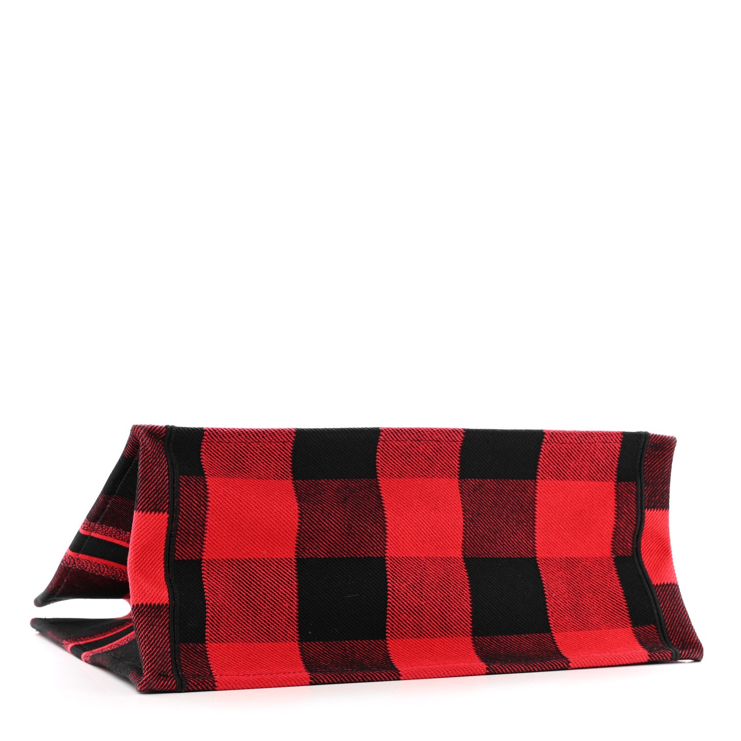 Canvas Embroidered Checkered Book Tote Black Red