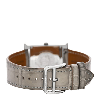 Hermes Stainless Steel Alligator Diamond Bezel Mother of Pearl 26mm Heure H Hour Quartz Watch Gris Perle 3 of 5