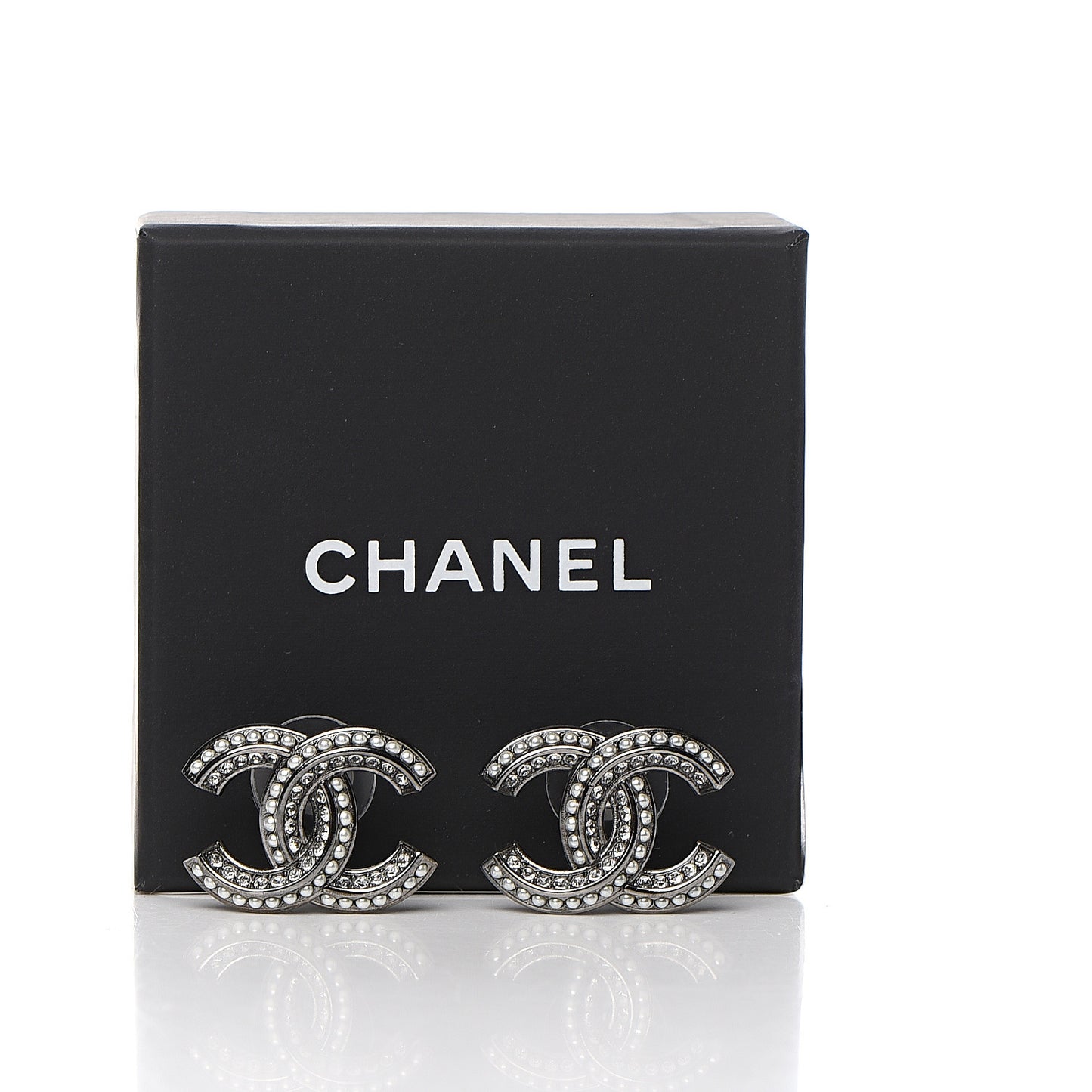 Crystal Pearl Chain Mania CC Earrings Ruthenium