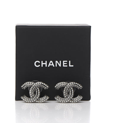 Chanel Crystal Pearl Chain Mania CC Earrings Ruthenium 5 of 5