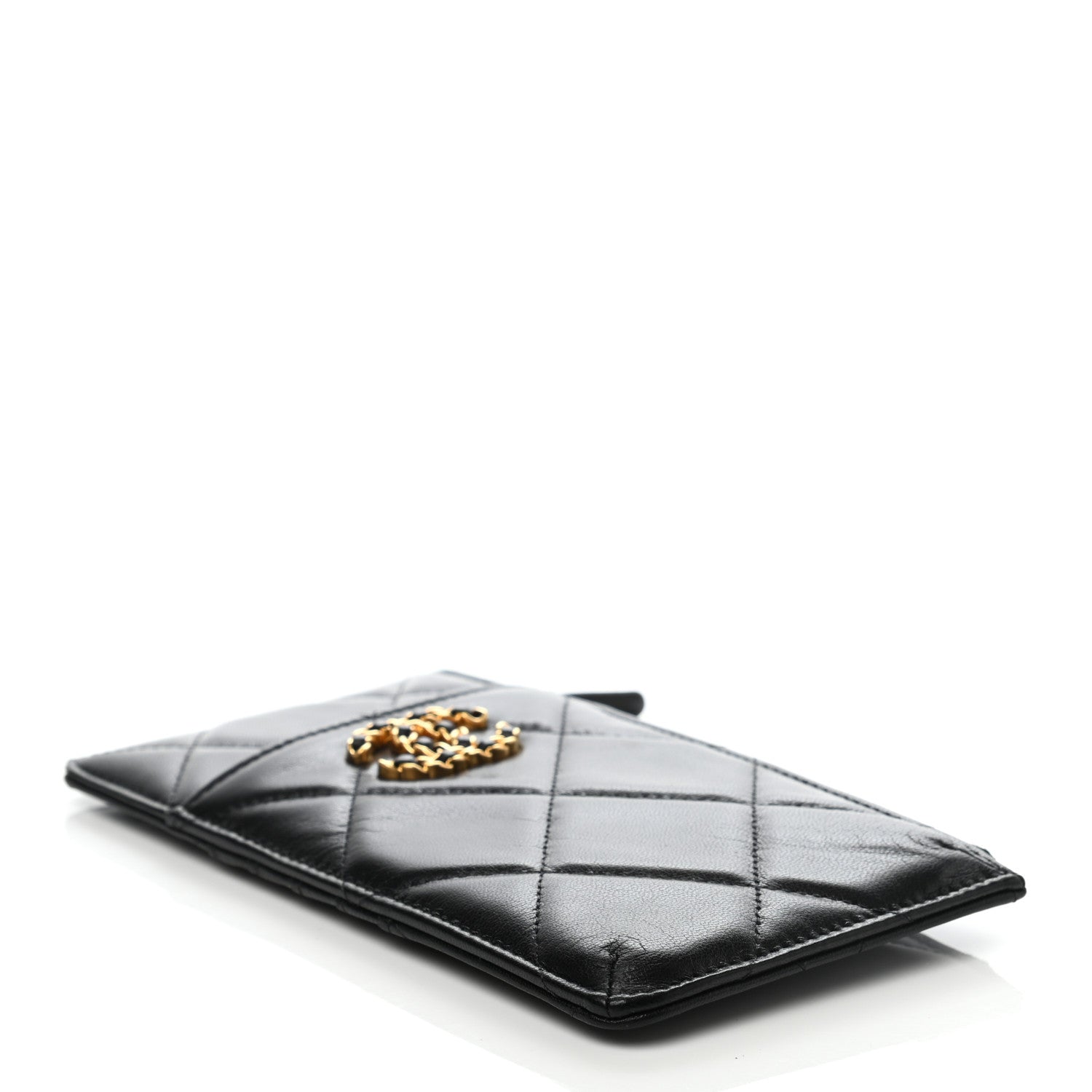 Chanel Shiny Goatskin Quilted Chanel 19 Phone and Card Holder Black 4 of 7