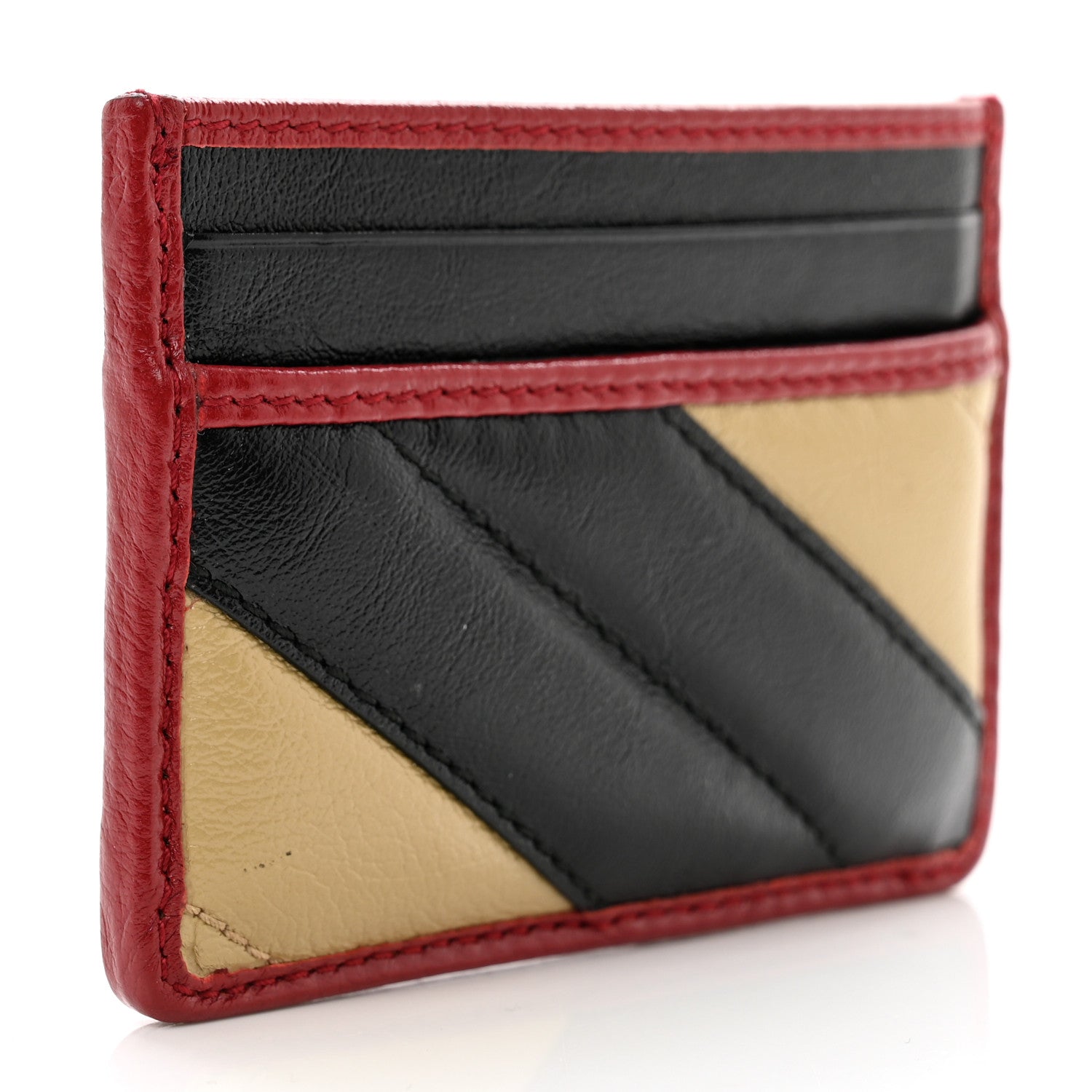 Gucci Azalea Calfskin Matelasse Diagonal Patchwork Torchon GG Marmont Card Case Black Beige Romantic Cerise 3 of 7