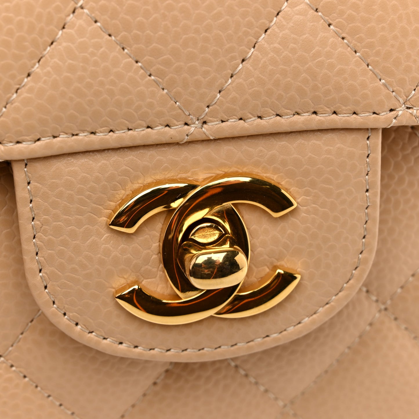 Caviar Quilted Small Double Flap Beige
