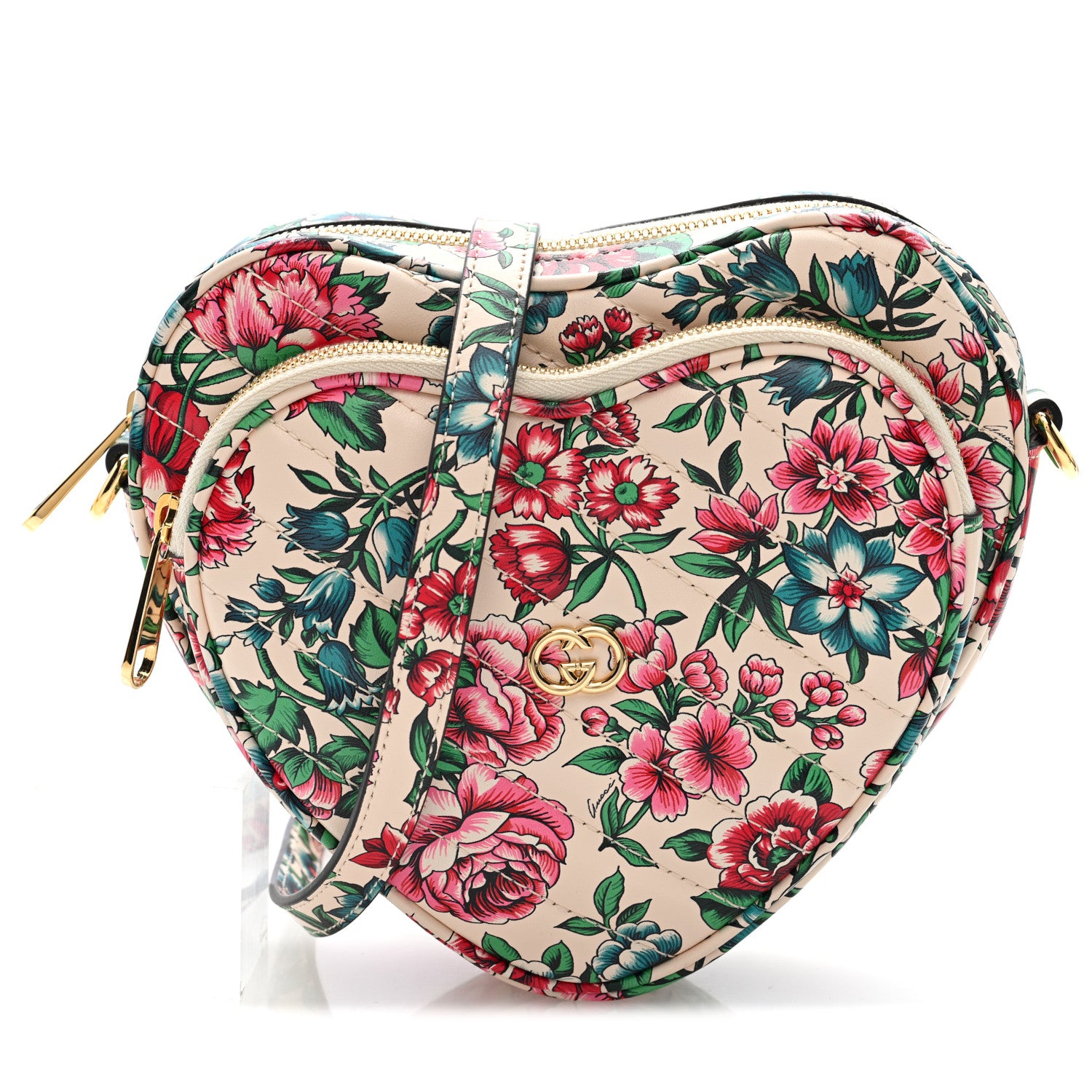 Gucci Calfskin Brit Roses Print Matelasse Diagonal Mini Interlocking G Heart Shoulder Bag Multicolor Multicolor 1 of 9