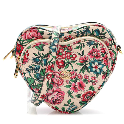 Gucci Calfskin Brit Roses Print Matelasse Diagonal Mini Interlocking G Heart Shoulder Bag Multicolor Multicolor 1 of 9