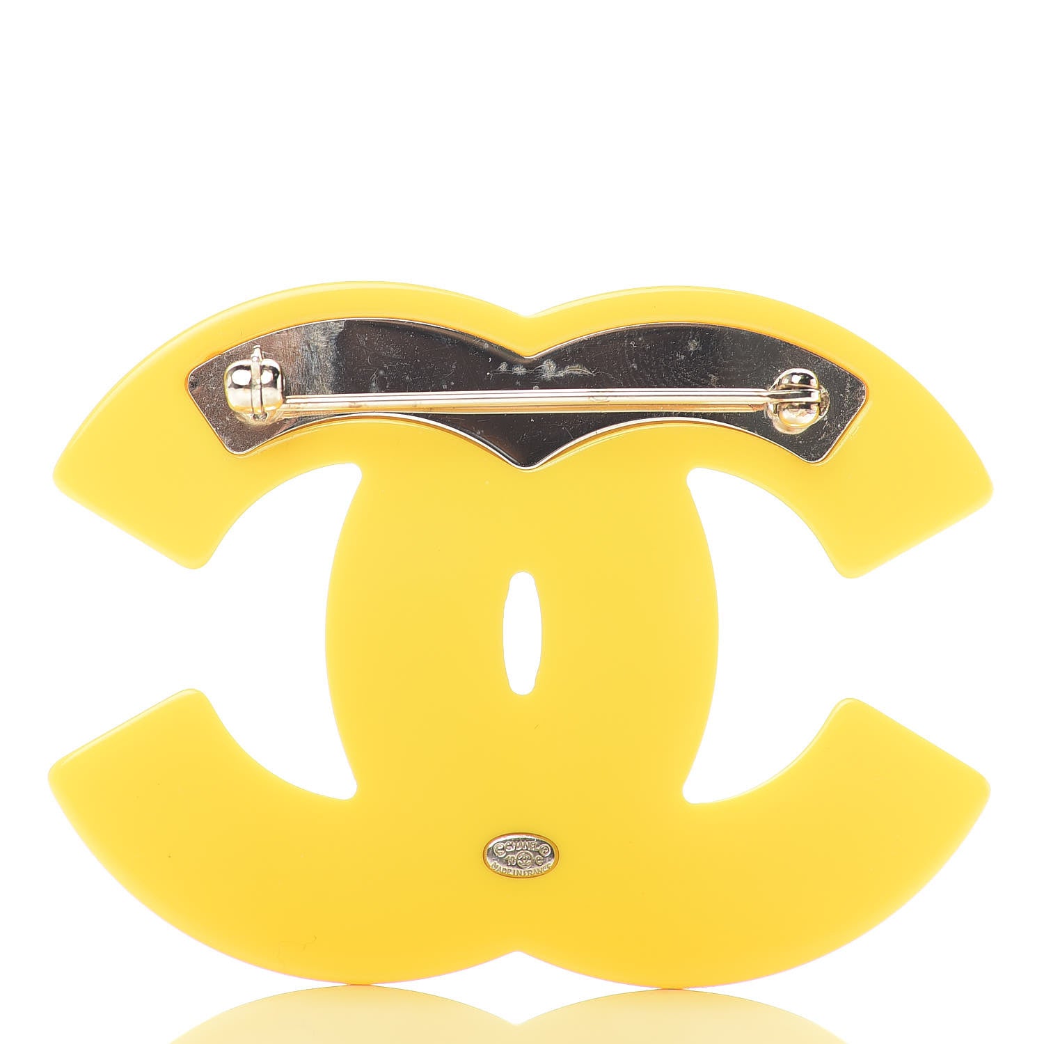 Chanel Resin Glitter Crystal CC Brooch Yellow Blue 3 of 5
