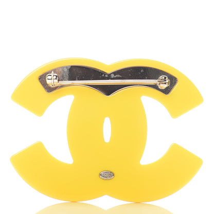 Chanel Resin Glitter Crystal CC Brooch Yellow Blue 3 of 5