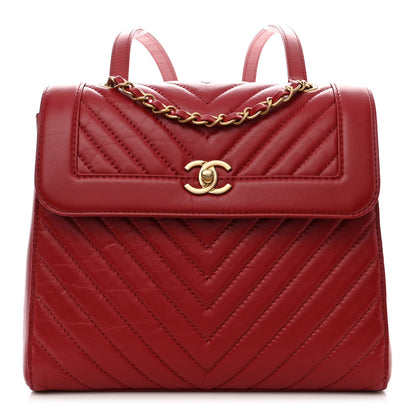 Chanel Aged Calfskin Chevron Quilted Backpack Red 1 of 12