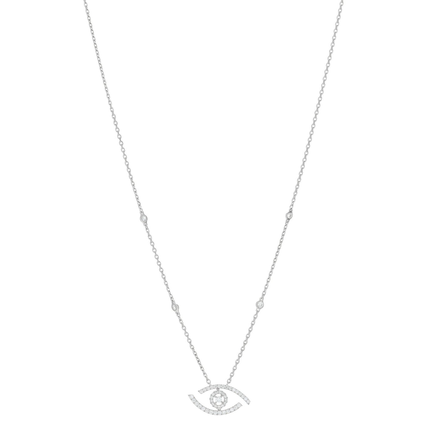 18K White Gold Diamond Lucky Eye Pave Necklace