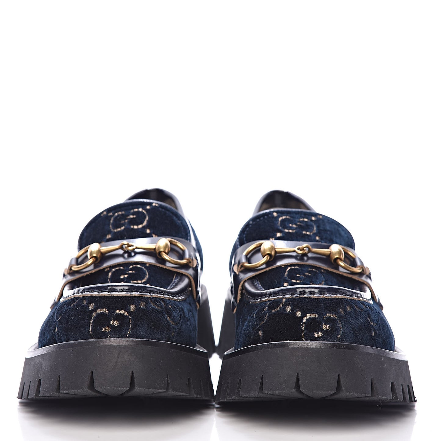 Velvet Cordovan Lux Granada Kid GG Monogram Womens Harald Horsebit 25mm Platform Loafers 39 Blue Beige