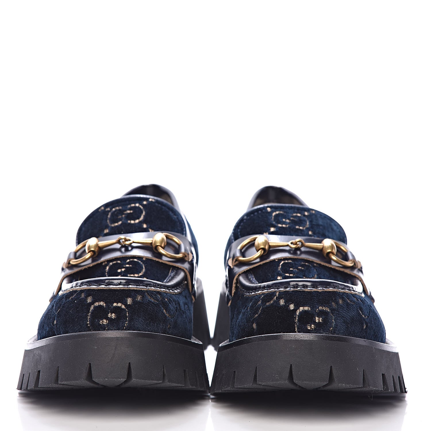 Gucci Velvet Cordovan Lux Granada Kid GG Monogram Womens Harald Horsebit 25mm Platform Loafers 39 Blue Beige 2 of 8