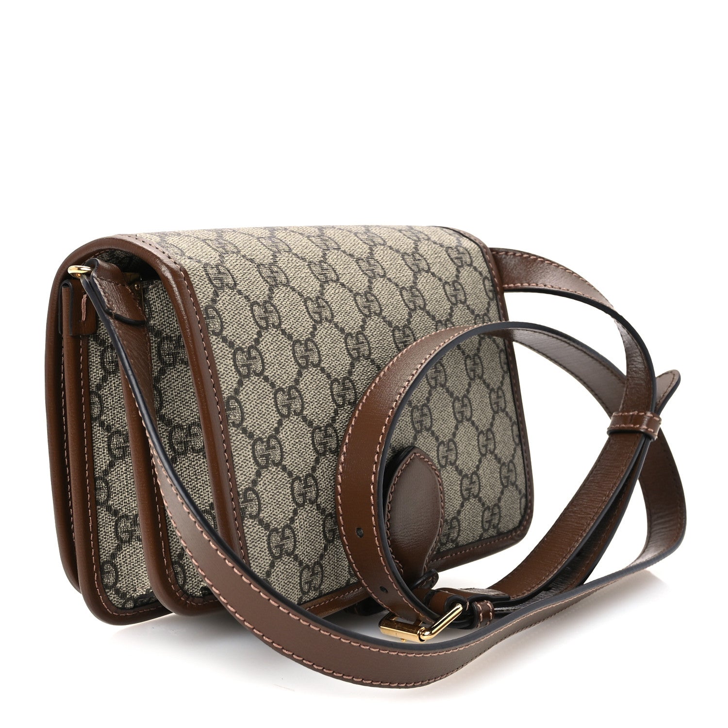 Gucci GG Supreme Monogram Azalea Calfskin Mini Retro Interlocking G Flap Shoulder Bag Beige Ebony Brown Sugar 3 of 11