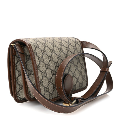 Gucci GG Supreme Monogram Azalea Calfskin Mini Retro Interlocking G Flap Shoulder Bag Beige Ebony Brown Sugar 3 of 11