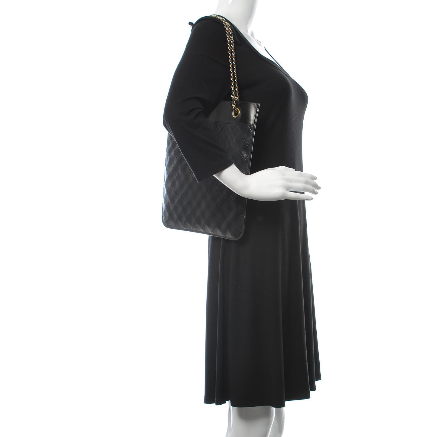 Lambskin Stitched CC Flat Tote Black